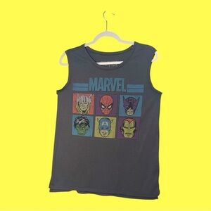 Marvel Graphic Sleeveless T Shirt Charcoal Gray with Characters Muted Size XL